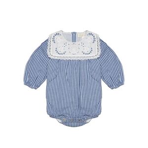 Blue Checkered Romper with Lace Detail